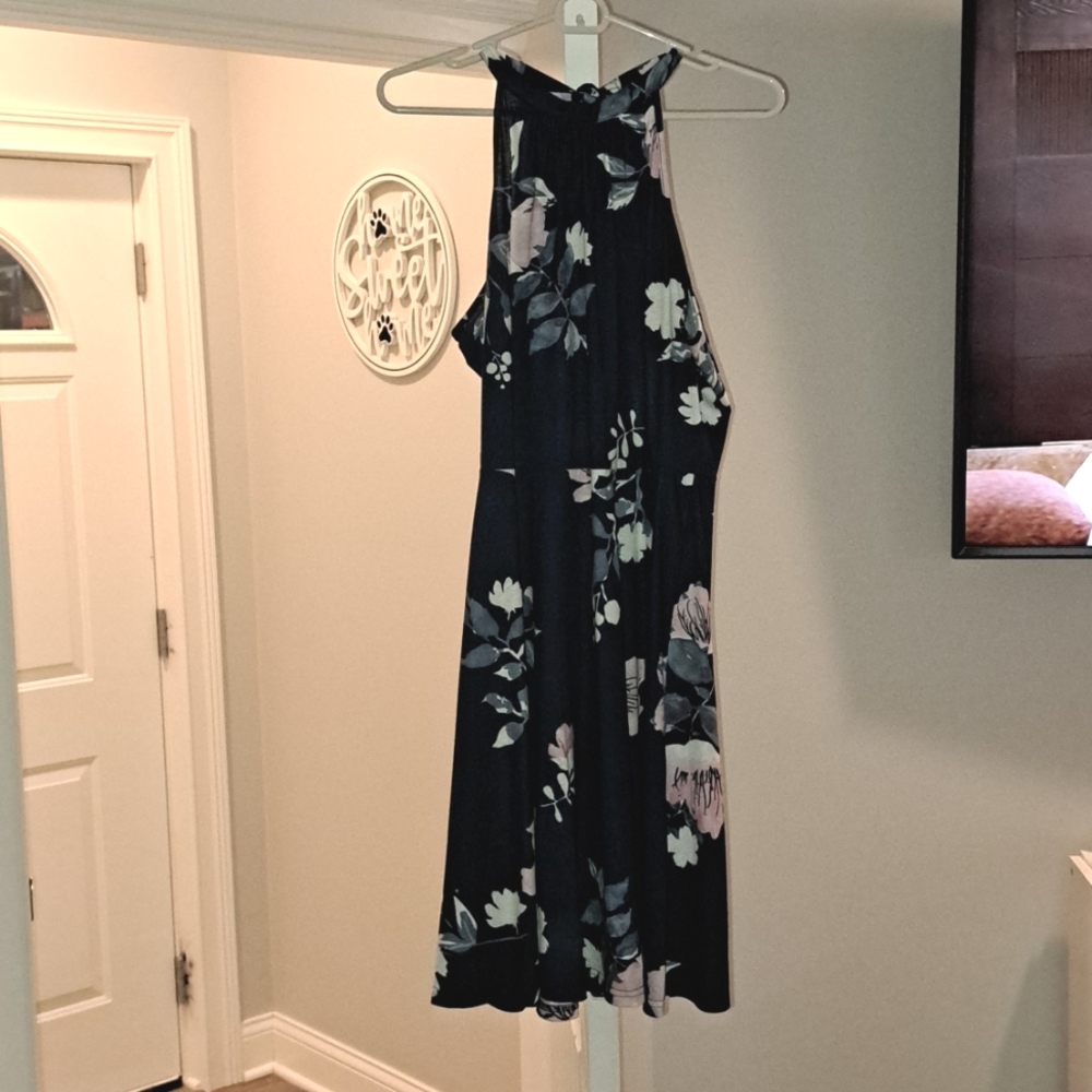 Blue floral print midi dress size L